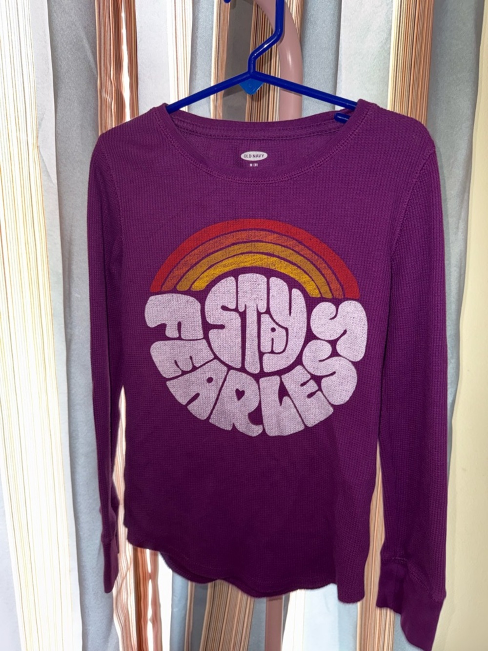 Old Navy Plum Graphic Thermal "Stay Fearless" Top Girls Size M